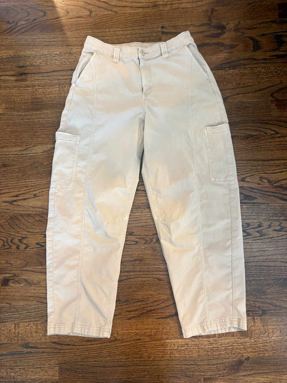 American Eagle Outfitters Cream Ankle Cargo barrel leg pants 10 Long